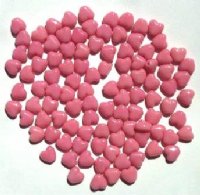 100 6mm Opaque Dark Pink Glass Heart Beads